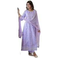 Lookmark Women's Kurta Set In Light Purple Color And Cotton Blend Fabric With Pant And Dupatta (Az-Lm-P4-Ks2154-M)