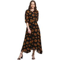 Preneum Women's Floral Regular T-Shirt (Maxi-04_Black1 Xl)