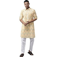 See Designs Yellow Regular Pure Cotton Pathani Printed Men's Kurta_Sdpkt1160Xl