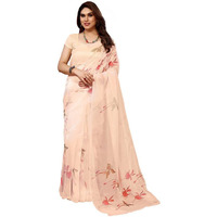 Satrani Women's Oraganza Floral Print Saree With Unstitched Blouse Piece(3065S2110N_Cream)