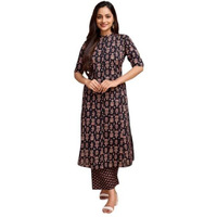 Shiv Textiles Women's Cotton Printed A-Line Kurta With Pant Set | Kurta Sets For Women | Comfortable & Stylish.(Kp-301-Black-2Xl)