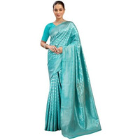 Shiv Textiles Women's Silk Blend Weaving Saree(530S106_Turquoise & Silver)