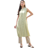 Stylum Women's Woven Design Cotton Blend Straight Kurta (Greenkuli40_Green, L)
