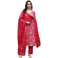Stylum Women's Floral Printed Rayon Straight Kurta Pant Dupatta Set (Kpdpinkfrance38_Pink, M)