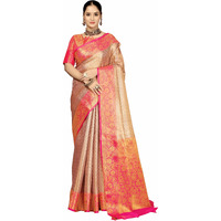 Sugathari Women's Silver And Pink Kanjivaram Banarasi Silk Saree For Patola Festival Wedding Silk With Rich Pallu Design Sarees For Women With Blouse Piece (Silver Star 1)