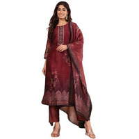 Varanga Women Maroon Floral Printed Kurta Paired With Bottom And Dupatta