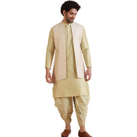 Kisah Mens Jacquard Silk Blend Kurta Jacket Dhoti Set  Traditional Ethnic Wear For Men For Weddings & Festivals, Beige, 38