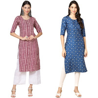 Pinkmint Women's Crepe Digital Print Straight Kurta Pack Of 2 [C-347-353_Xxl]