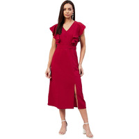Rare Women Casual Maroon Colour Midi Solid Dress