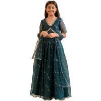 Pspeaches Girl's Cotton Blend Lehenga Choli (L-Tealorganza_Green_14-15Y)