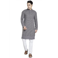 Divisive Men's Sequince Embroidered Cotton Blend Slim Fit Kurta Pyjama Set (Dkrt23_Xxl_Charcol Grey)