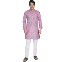 Divisive Men's Printed Cotton Blend Linen Slim Fit Kurta Pyjama Set (Dkrt871_L_Pink)