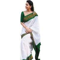 Flosive Women's Kanjivaram Silk Saree With Handloom Weaving Work With Blouse Piece (Green G)