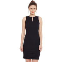 Miss Chase Women's Super Comfortable Solid Sleeveless Round Neck Mini Bodycon Dress With Zip Closure | 3 Colors(Mcaw15D01-75-62-05, Black, Large)