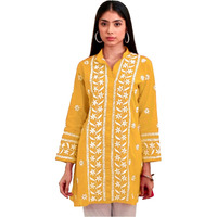 Sanisa Women's Rayon Chikankari Embroidered Short Kurti (478K271N-Xl_Yellow)