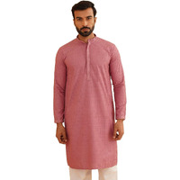 Sojanya (Since 1958 Men's Pure Cotton Checked Embroidered Coral Color Only Long Kurta::Size-42