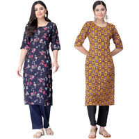 Tee Projekt Digital Printed Crepe Kurta Set For Women Ll Printed Kurti & Pant Set Ll Combo Kurta Set Ll (Pack Of 2)