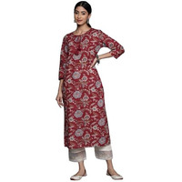 Varanga Women Maroon Floral Printed Straight Kurta With Side Slits