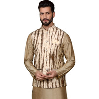 Kisah Men's Ethnic Wear Regular Fit Printed Cotton Blend Cream Nehru Jacket (Xl)