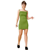 Purvaja Womens Bodycon Above Knee Length Dress (Shine-001-Olive_Green_X-Large)