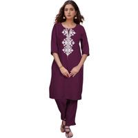 Shienzy Women's Cotton Blend Emroidered Kurta Pant Set | Ethnic Wear For Festive & Casual | Stylish Straight Fit | Elegant Indian Outfit (1662_Prl_S) Purple