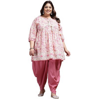 Stylum Plus Size Women Floral Printed Cotton Kurti With Dhoti Pant (Kdsmithplus46_Pink, 3Xl)
