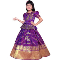 White Button New South Indian Traditional Pattu Pavadai Jecquard Lehenga Choli For Girls Dress
