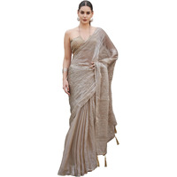 Womanista Women's Beige Colored Crushed Pallu Burbery Organza Half And Half Saree(Ti6856_Beige_Onesize)