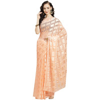 Ishin Women's Georgette Peach Embellished Saree With Blouse Piece