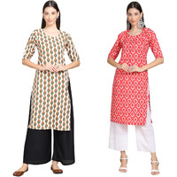 Pinkmint Women's Crepe Digital Print Straight Kurta Pack Of 2 [C-352-346_L]