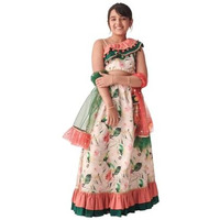 Pspeaches Girl's Cotton 1 Lehenga, 1 Choli, 1 Dupatta (L-Peachgreenflare-10- Peach_10-12Y)