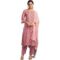 Sanisa Women's Rayon Blend Floral Printed Straight Kurta With Pant And Dupatta Set (148Kbd1604Nr-Xl_Light Pink & Multi)