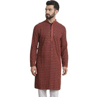 Sojanya (Since 1958 Men's Cotton Contrast Embroidered Sequinned Coral Long Kurta