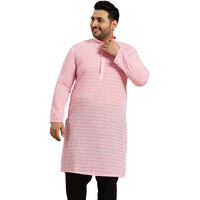 Sojanya Plus (Since 1958) Men's Pure Cotton Pink Kurta With White Embroidery