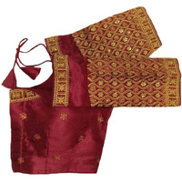 Pujia Mills Women's Readymade Blouse Embroidery Multi Coding Gold Thread Indian Ethnic Designer Stitched Half Sleeve Women's Readymade Maroon Color Saree Blouse For Women For Saree Lehenga Choli