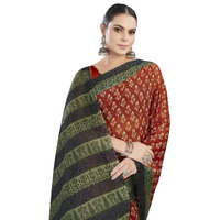Tamaira Fashion Women's Ikkat Handloom Printed Pure Cotton Mulmul Saree Without Blouse Piece(Ab44_Rust Orange)