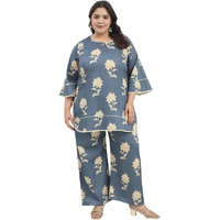Tissu Women's Plus Size Pure Cotton Grey Floral Tunic With Palazzo Co-Ords (751_Grey_7Xl)