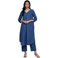 Varanga Women Blue Solid A-Line Kurta Paired With Tonal Bottom