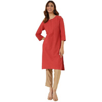 Fabindia Women's Cotton Solid Slim Kurta (1037283Red_Red
