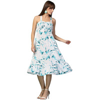 Oomph! Women's Western & Fusion Wear Printed Crepe Dress For Women, Smocked Bodice, Blue - Md1054
