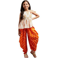Pspeaches Girl's Cotton Dhoti Set (Dh-Orangeboota-4-5Y_Orange