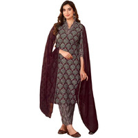 Sanisa Women's Rayon Blend Digital Printed Straight Kurta Set With Dupatta (132Kbd1424N-Xxl_Wine & Walnut Brown)