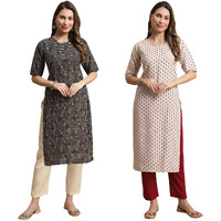 Tee Projekt Crepe Printed Kurti & Pant Set For Women Ethnic Wear Casual Wear Kurta Set