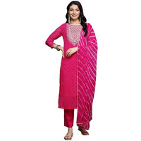 Varanga Women's Pink Bandhani Zari And Sequins Embroidered Kurta Set With Dupatta