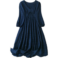 Shasmi Polyester A-Line Midi Dresses One Piece For Womens Casual Dress_Navy Blue