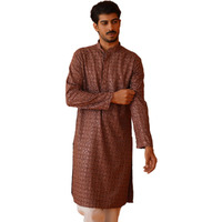 Jompers Rust Embroidered Chikankari And Sequence Kurtas For Men (Rust, L)