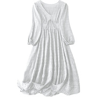 Shasmi Womens & Girls White Dress For Women Midi, One Piece Dress For Womens Casual Dress, Solid Textured Lantern Sleeve Tie Front V Neck Midi Dress (Dress 123 White-2Xl)