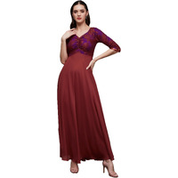 Miss Chase Women's Sweet-Heart Neck 3/4 Sleeve Self Design Fit & Flare Maxi Dress With Pockets (Mcss23D79-06-149-02, Brick Red, Xs)