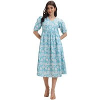 Leriya Fashion Women's Rayon Casual Below The Knee Western Dress (Lf-Wd1193-01_Blue