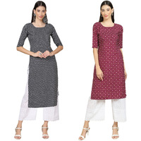 Pinkmint Womens Crepe Digital Print Straight Kurta Pack Of 2 [C-349-355_Xl]